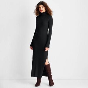 Future Collective Women's Long Sleeve Ribbed Maxi Dress Black Size L